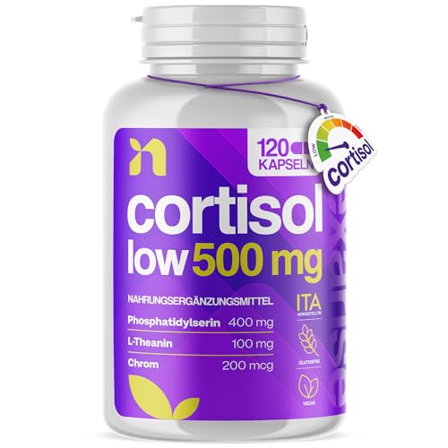 Cortisol | 120 Kapseln mit 400 mg Phosphatidylserin 100 mg L-Theanin & Chrompicolinat | Nur 1 Kapsel täglich 4-Monats-Packung | Vegan.
