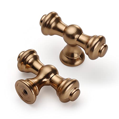 9BUILD 10 Pack Champagne Bronze Drawer Knobs T Bar Cabinet Handles - Zinc Alloy Cupboard Pulls for Kitchen, Dresser, Wardrobe Doors - Single Hole - UK0036