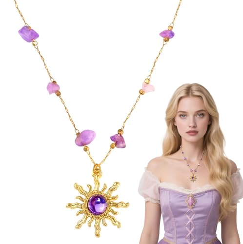 AIEDECOPT Sonne Halskette für Frauen, Anhänger Kette, Gold Sun Necklace, Prinzessin Kostüm Schmuck, Bekleidungs Zubehör für Damen Mädchen Cosplay Halloween Karneval Party Geschenk