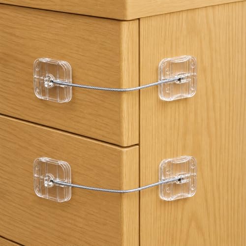 Image of Maveek 4 Pack Baby Proofing Locks Clear, Child & Pet Proof Lock for Cabinet | Dual-Button Fridge Locks Drawer Cupboard Toilet Closet Dresser Kitchen Refrigerator Door Latch For Babies 0-24M