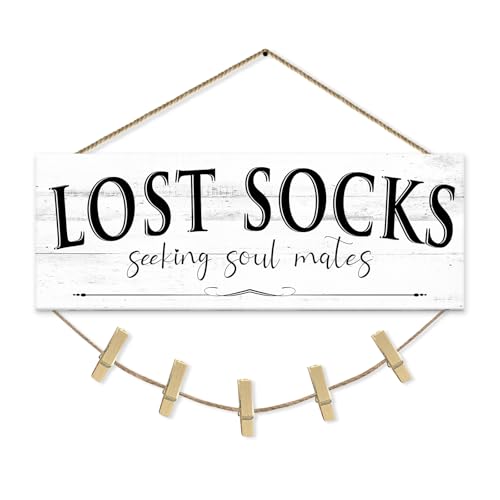 Laundry Room Signs Wall Decor: Lost Socks Sign - Seeking Soul Mates Quotes Funny Laundry Signs Rustic Farmhouse Laundry Room Door Sign Canvas Prints Wall Plaques Hanging Decor 6 x 14.5