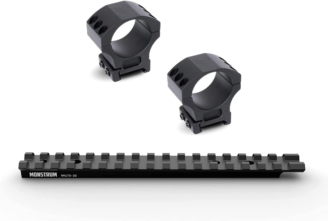 Monstrum Picatinny Rail Mount for Ruger American | 20 MOA | Short Action | Precision Picatinny Scope Rings | 30 mm Diameter/High Profile | Bundle