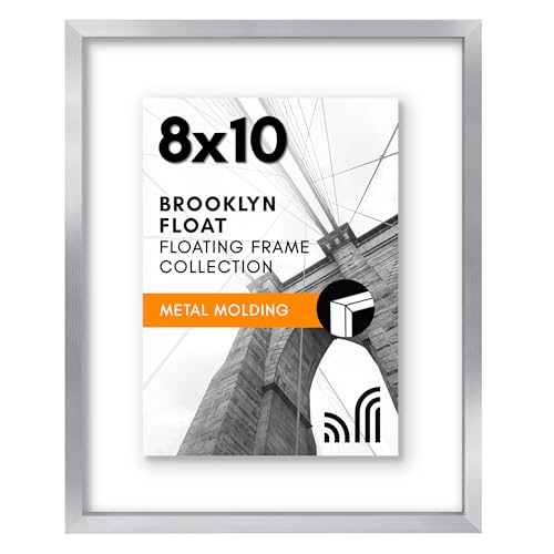 Americanflat Aluminum 8x10 Floating Picture Frame with Shatter-Resistant Glass - Use as 8x10 Picture Frame or 5x7 Picture Frame - Signature Float Collection - Photo Frame for Wall Display - Silver