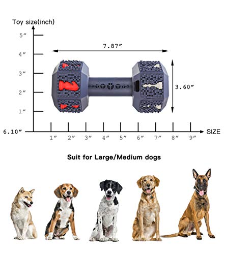 Neorod Durable Dog Chew Toys For Aggressive Chewer. Indestructible Interactive Dental Toys For Training And Cleaning Teeth. Natural Rubber Bacon Flavored Dumbbell Dispensing Toy For Large Medium Dogs #TOP6