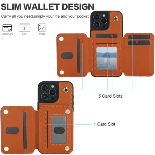 Coque iPhone 16 Pro Max avec protège-écran en verre et portefeuille marron - 4