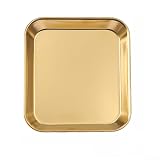 QOXEZY Plato cuadrado grueso de acero inoxidable 304, plato plano dorado para barbacoa, catering, pulido con espejo, base antideslizante para servir, asar a la parrilla (14 x 16 pulgadas, dorado)