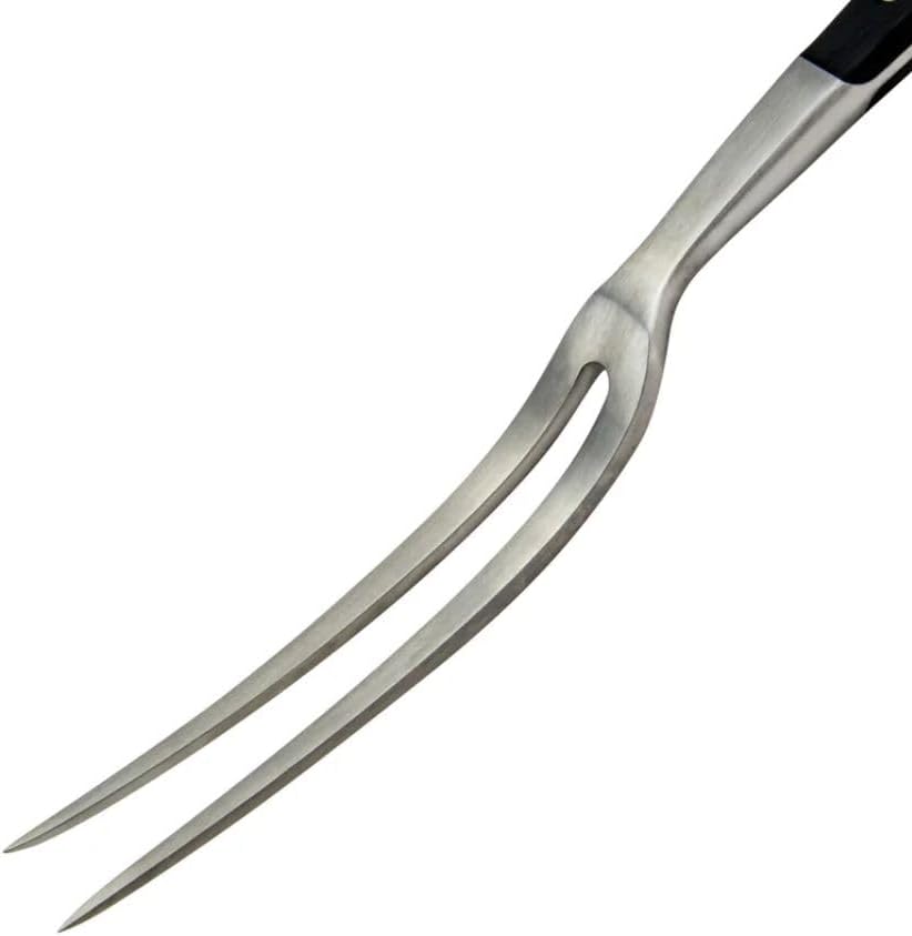 Soro Essentials- 12" German High Carbon Stainless Steel Curved Carving Fork with Black POM Handle- Fully forged Full-tang Extra Heavyweight Carving Fork BBQ Tools Forks Cooking Grill