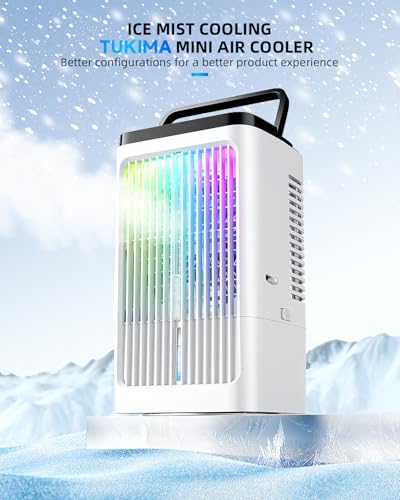 Klimaanlage mobil Luftkühler- Mobiles Klimageräte 1500ml Persönlich Ventilator mit 4 Windgeschwindigkeiten Wassertank 7 Farben Licht 2 Sprühfunktion, 1-8H Timer, für Schlafzimmer Büro – Bild 3