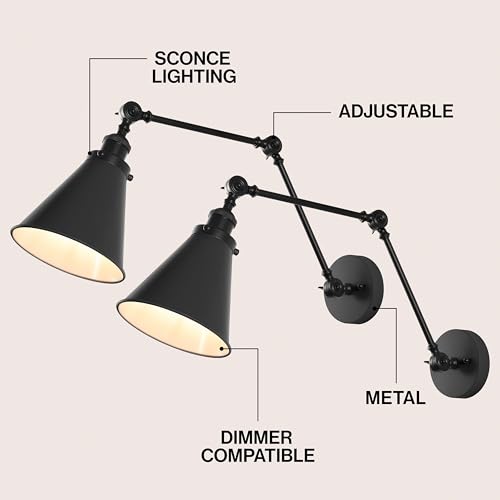 Image of JONATHAN Y Rover 1-Light Wall Sconce 7 inch, Black, Set of 2