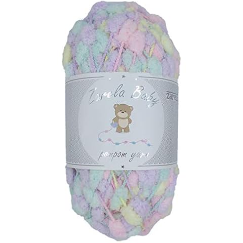 Zarela Baby Pom Pom Yarn in Pink-Lilac-Green-Yellow Cover