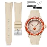 HORACE Cinturino per orologio da 22 mm in Silicone Liquido – Compatibile con Blancpain x Swatch Scuba Fifty Fathoms – Kit di montaggio incluso (Beige - Cucitura beige - Argento)