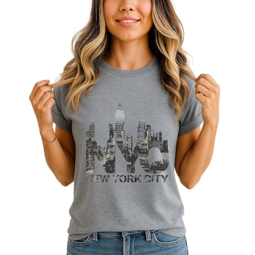 Image of NYC New York City Womens Graphic T Shirt Landmarks Travel Cityscape Tee S (8-10) Heather Grey
