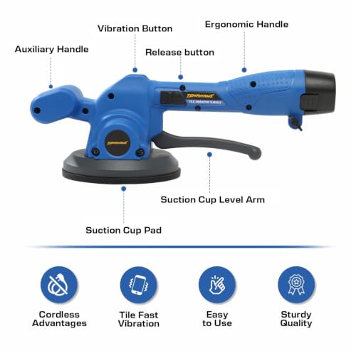 Image of TOMAHAWK TCTV-12A 12V Cordless Tile Vibrator & Tile Laying Machine | 135mm Suction Cup | 1800-5500 t /min Vibration | Fits 30-130cm Tiles | 50kg Vertical & 60kg Horizontal Load