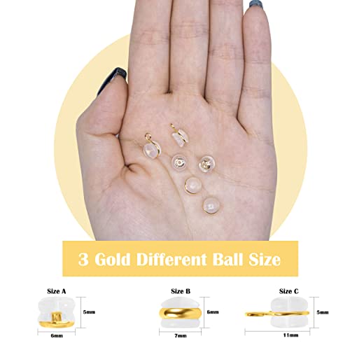 Esmatoo Earring Backs, Rubber Earring Backs For Studs And Droopy Ears , Hypoallergenic Comfort Small Gold Silicone Earring Backs ( 3 Pairs ) #TOP1