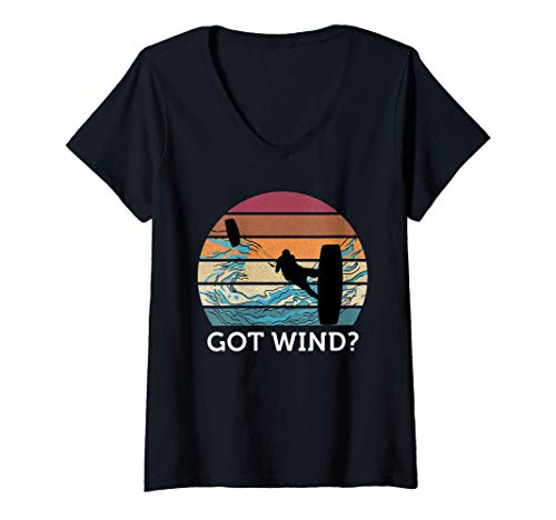 Femme Got Wind Kitesurfing Retro Sunset Amant de planche de surf T-Shirt avec Col en V Cover