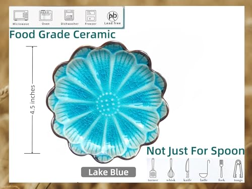 Image of Ceramic Spoon Rest for Stove Top, Flower Cute Spoon Rest for Kitchen Counter, Cooking Spoon Holder for Kitchen Counter, Utensil Rest Spatula Rest Ladle Holder Tong Rest, 1 PC (Cracks Deco, Lake Blue)