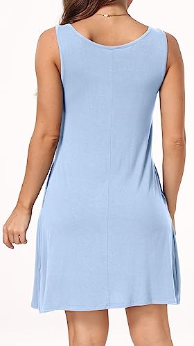 Haomeili Women's Sleeveless Casual Swing T-Shirt Dresses With Pockets (Xx-Large, Light Blue) #TOP3