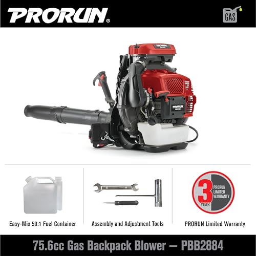 Prorun 75.6Cc 1020 Cfm 240 Mph Gas-Powered 2-Cycle Backpack Leaf Blower thumb #2