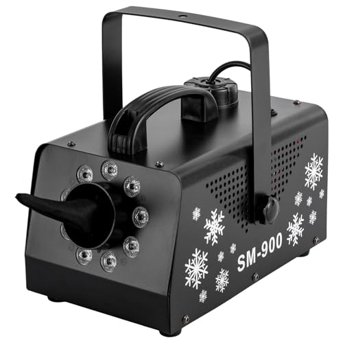 SHZICMY Máquina de nieve de 900 W con 9 luces LED RGB, máquina de nieve con mando a distancia, máquina de nieve para Halloween, Navidad, bodas, fiestas, escenarios de DJ