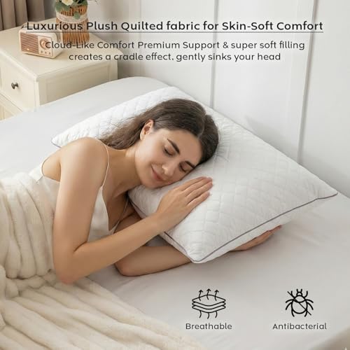 Image of AYKA Premium Microfiber Pillow for Sleeping | Super Soft & Fluffy Bed Pillow | 100% Virgin Microfiber Filling | Breathable | Ideal for All Sleeping Positions | 17x27 Inch | White | Pack of 2