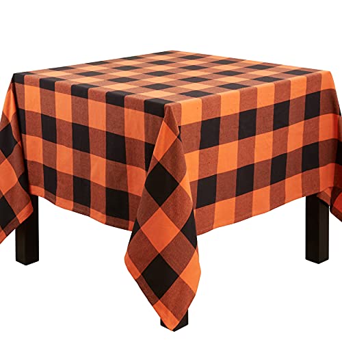 SARO LIFESTYLE Harvest Collection Buffalo Plaid Tablecloth, 70", Orange/Black