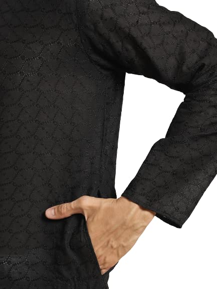 Image of SOJANYA (Since 1958) Men's Silk Blend Dark Green Kurta & Silk Blend Nehrujacket With Off White Churidar Pyjama Set