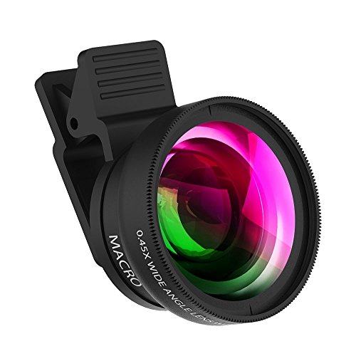 Ouguan Cell Phone Camera Lens 2 in 1 Clip-on Lens Kit 0.45X Super Wide Angle & 12.5X Macro Phone Camera Lens for iPhone 8 7 6s 6 Plus 5s Samsung Android & Most Smartphones Black