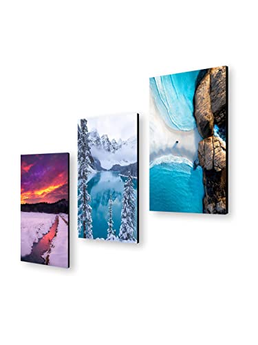 Image of 999STORE Snow Ice Mountains Nature home room decor framed stylish modern wall frames living hanging decorative items (Set of 3 Panels Paper Print 24X15 Inches) MDF3Frames046