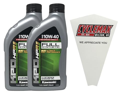 Cyclemax Two Pack compatible with Kawasaki KPO Full Synthetic 10W-40 Oil K61021-500-01Q Contains Two Quarts and a Funnel
