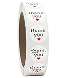 1 Inch Round Thank You Sticker Labels with Red Hearts, 1000 Stickers per Roll
