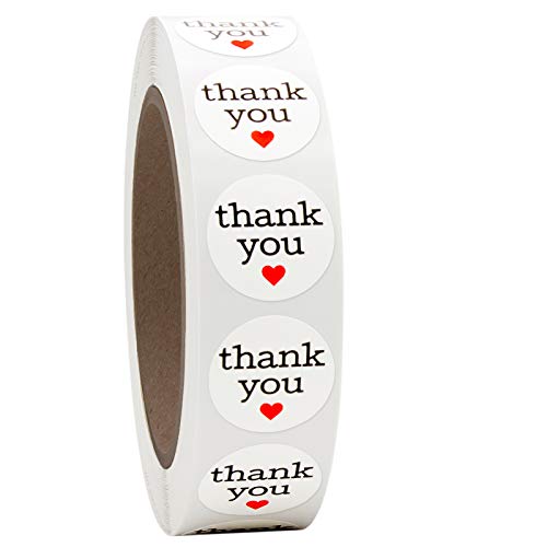 1 Inch Round Thank You Sticker Labels with Red Hearts, 1000 
