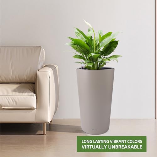 Dexceder 22x13 Tall Self Watering Planter High Cylinder Indoor Outdoor, Thickened Large Floor Standing Flower Plant Pot with Water Level Indicator (Taupe Matte) by Dexceder - Image 6