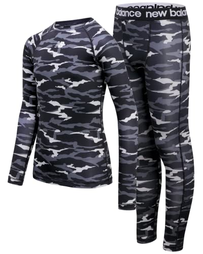New Balance Boys Thermal Underwear Set - 2 Piece Athletic Performance Base Layer Thermal Shirt and Long Johns for Kids (2T-7)