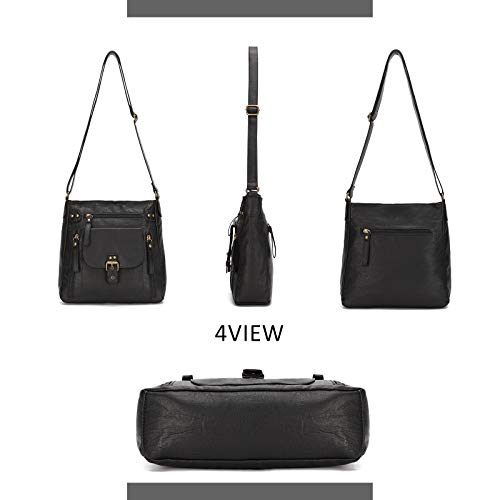 KL928 Crossbody Bags for Women Shoulder Purses and Handbags, PU Washed Leather (Black-2)