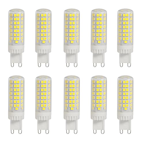 HUAMu Paquete de 10 bombillas LED G9 de 10 W equivalentes a una bombilla halógena de 100 W, 1000 lm, luz blanca fría 6000 K, 95 chips LED, ángulo de haz de 360°, CA 220-240 V, no regulable