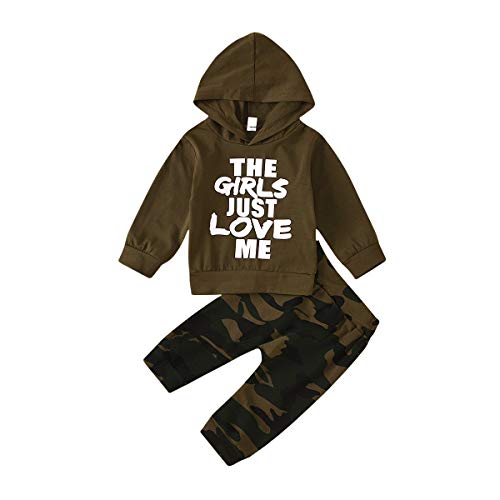 Baby Boy Long Sleeve Clothes Letter Print Top Camouflage Set 2-3Y Army Green