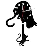 The Geeky Days Cat and Mouse Swinging Pendulum Wall Clock - Black, About 12