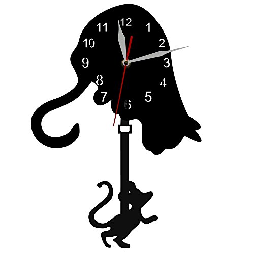 The Geeky Days Cat and Mouse Swinging Pendulum Wall Clock - Black, About 12