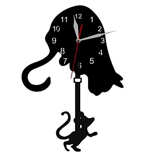 The Geeky Days Cat and Mouse Swinging Pendulum Wall Clock Curious Cat Mouse Watch Time Clock Modern Design Home Decor for Cat Lover Gift