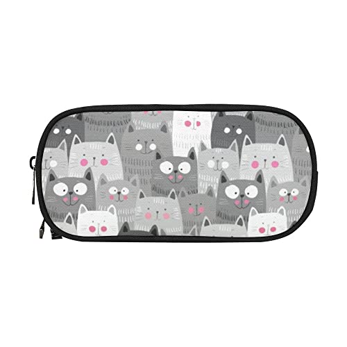 Image of ANANGTEE Cute Cats Pencil Pouch Case for Kids Child Teen Boys Girls 10 | Large Capacity Soft Gray Stationery, Grey Clutch School Suppies Zipper Pouch, Office Desk Small Organizer Pen Box