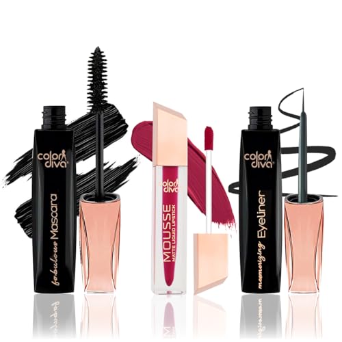 Image of Adbeni Value Pack, Mousse Matte Liquid Lipstick With Eyeliner & Mascara, 5.5ml Each | Long Lasting, Water & Smudge Proof, Light Weight, 14 Hour Long Stay, Pack Of 3 (Mermaid 148)