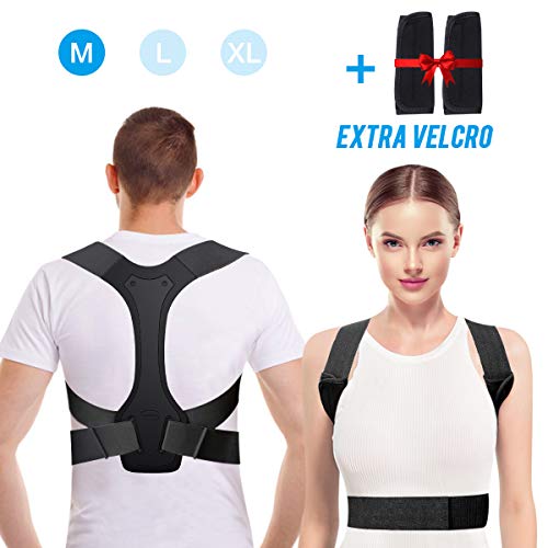 Back Brace Posture Corrector, SGODDE Upgrade Adjustable Shoulder Spinal Support Belt, Physical Therapy Clavicle Brace Back Posture Corrector for Men & Women, Hunchback, Upper Back Pain Relief Black L