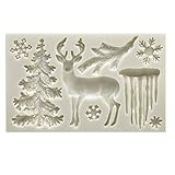 3D Christmas Stag Deer Silicone Fondant Mold, Elk Candle Mold, Snowflake Tree Mould for Cake Decoration, Chocolate, Candy, Polymer Clay