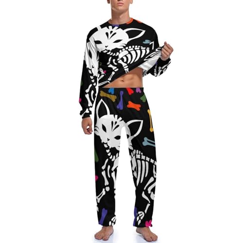 Pyjama homme chat squelette ensemble vêtement de nuit pantalon long - 3