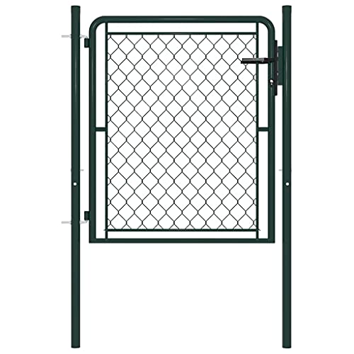vidaXL Garden Gate Rust Resistant with Lock and Handle Outdoor Patio Terrace Mesh Fence Entrance Door Barrier Steel 100x75cm Green