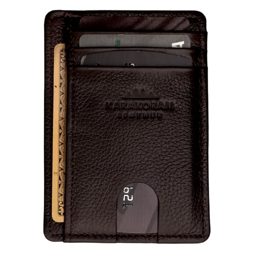 KARAKORAM LEATHER Handcrafted Front Pocket Credit Card Holder with RIFD Blocking | Premium Cowhide | Artisan Made Slim Leather Wallet | Quick Access Thumb Push Slots for Cards and ID (Mountain Mocha)