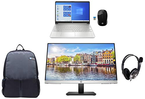 Image of HP 15 10th Gen Intel Core i5 Processor 39.62 cm (15.6-inch) FHD Laptop (8GB /1TB HDD /Win 10 Home /MS Office /Finger Print Reader /Natural Silver), 15s du1034TU + Headset + Bag + Printer + Mice + Monitor
