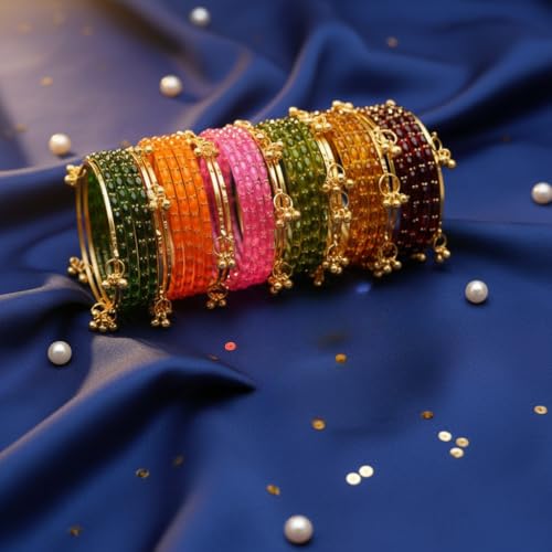 Image of Kashmiri Ghangharoo Glass Bangle Set for Women| Light Weight Bangles | Traditional Transparent Fancy Glass Chudi Set for Wedding, Party|Set Of 16(12 Glass + 4 ghungroo bangles)