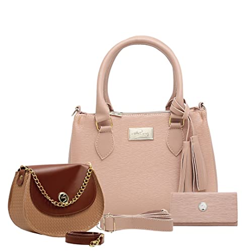 Kit Bolsa Feminina + Carteira linda + Mini bag festa Transversal Willibags (Bege)