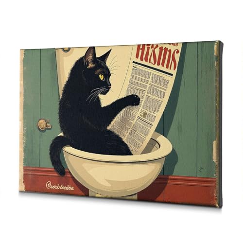 Toile chat noir 40x60 cm pour habiller un mur vide et triste de WC